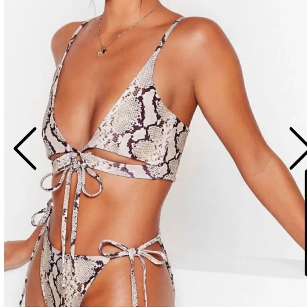 Nasty Gal Snakeskin Print High Waist String Bikini Sz 2